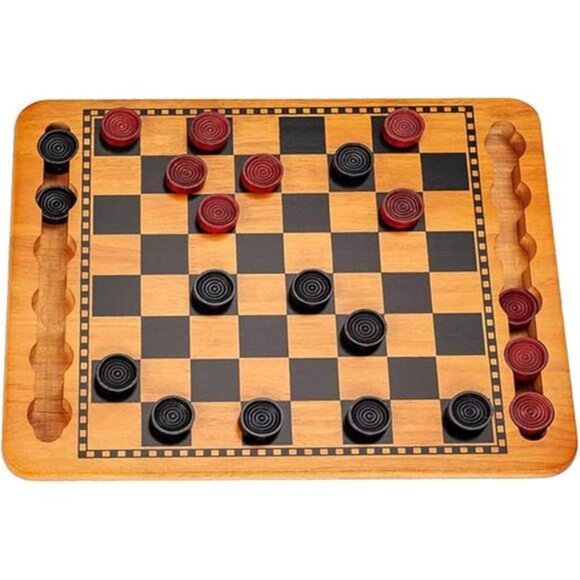 WE Games Solid Wood Red and Black Checkers Board Game Set - Picture 7 of 7